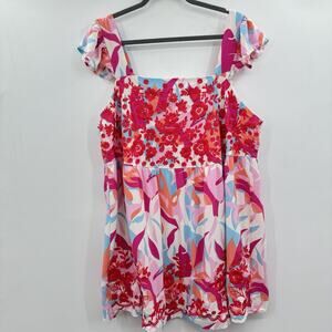 Emily Wonder Adria Embroidered Floral Mini Dress Size 2X Pink Feminine Beach